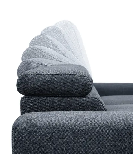 Ecksofa - 2-Sitzer mit Longchair rechts, Sitzvorzug motorisch, Kopfteil verstellbar, Stoff, Blau