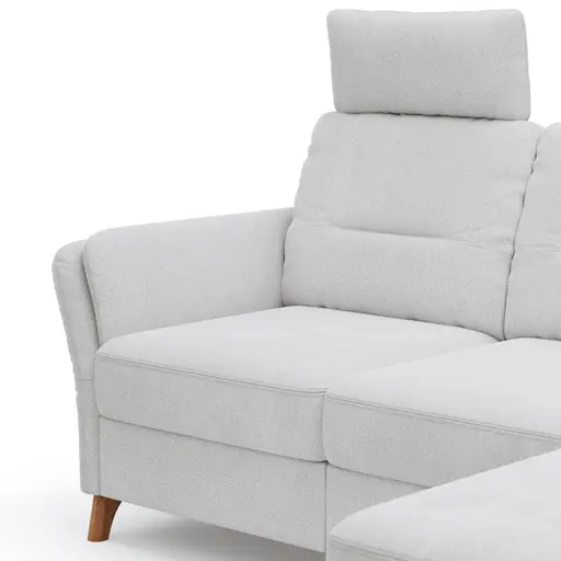 Ecksofa Vayra - 2,5-Sitzer mit Longchair rechts, inkl. Relaxfunktion (motorisch) und Kopfstütze verstellbar (manuell), Stoff, Offwhite