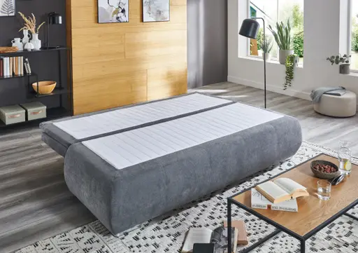 Schlafsofa- 2 Sitzer, Inkl. Bettkasten, Stoff, Grau