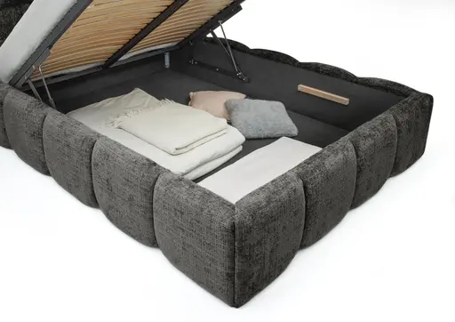 Bettgestell SANDRIN R- Liegefläche ca. 140x200 cm, Stoff, Grau, inkl Latterost und Stauraum