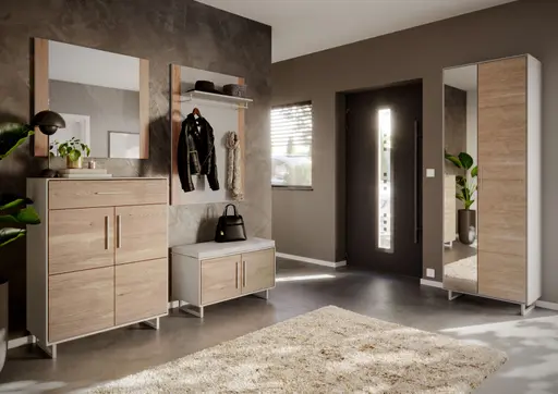 Schuhkommode - B ca. 82 cm, Kreidefarben, Eiche bianco massiv geölt