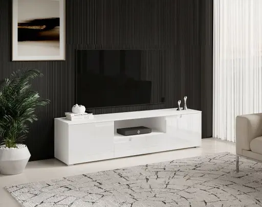 Lowboard - B ca. 165 cm, Weiß, Weiß Hochglanz