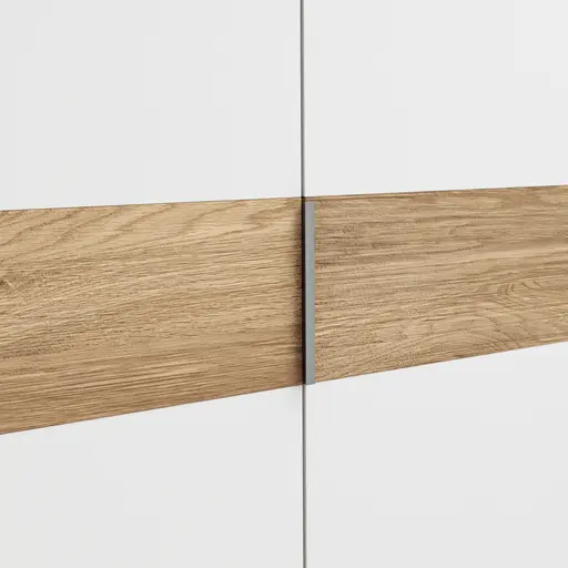 Drehtürenschrank Viana - B ca. 254 cm, Lack, Weiß, Riffholz, Wildeiche