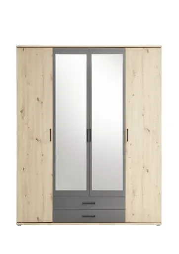 Drehtürenschrank- B ca. 160 cm, Eiche Dekor, Spiegel, Anthrazit