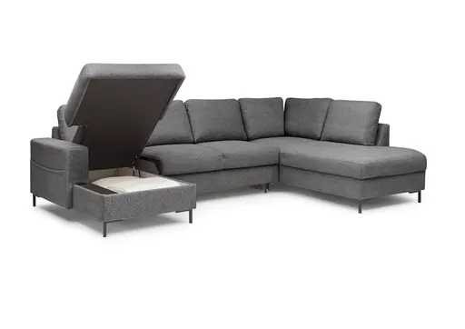 Wohnlandschaft - Longchair links mit 2-Sitzer und Ecke rechts, Stoff, Anthrazit