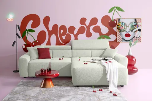 Ecksofa JYTTE - Sofa 2-sitzig mit Longchair rechts, Stoff, Beige