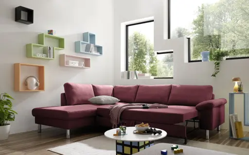 Ecksofa COOL - Ecke links mit 2,5-Sitzer, Querschläfer, Stoff, Burgund