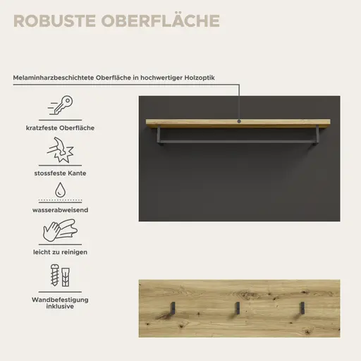 Garderobenpaneele - B ca. 80 cm, Basalt grau, Artisan Eiche Nachbildung