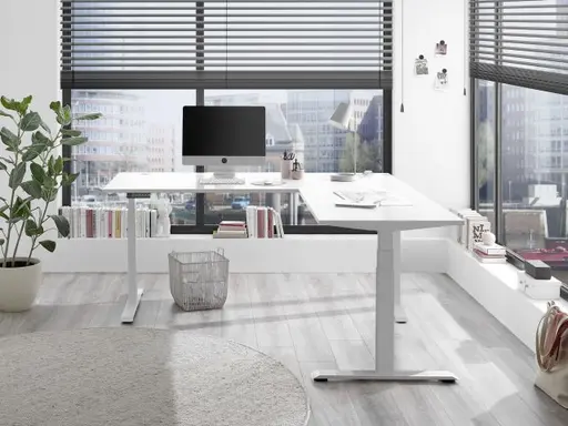 Eckschreibtisch - höhenverstellbar, LB ca. 185x77 cm, Weiß