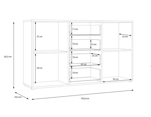 Sideboard FLORISS- Schwarz, Eiche Dekor