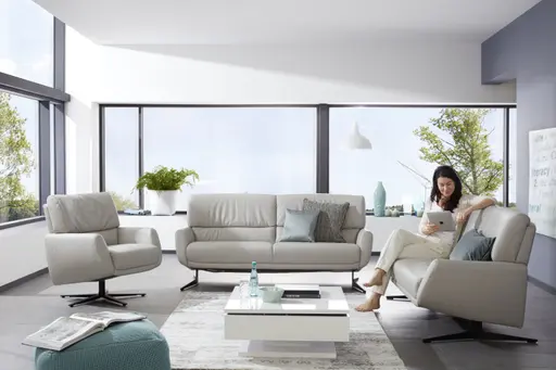 Sofa - 3-Sitzer, Leder, Silbergrau