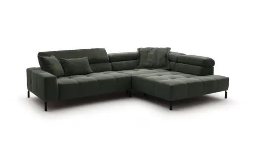 Ecksofa - 2-Sitzer mit Ecke rechts, Kopfteil verstellbar, Feincord, Olive