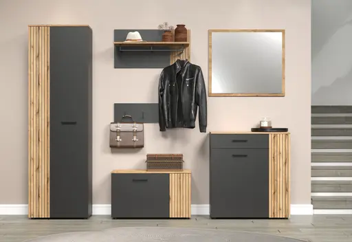 Garderobenschrank - B ca. 60 cm, Anthrazit, Eiche Coast Evoke Nachbildung