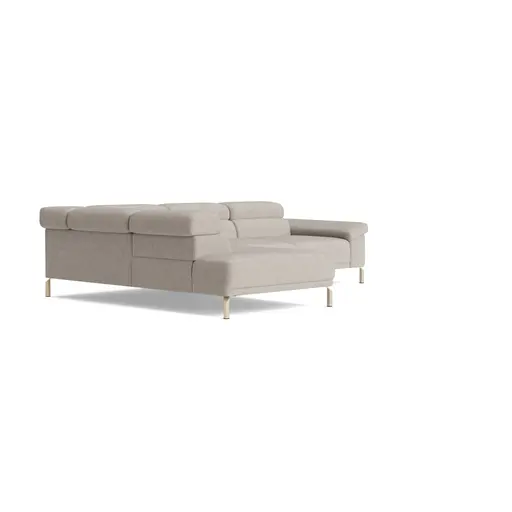 Ecksofa Bolonia - Ecke und Abschlussteil mit 2-Sitzer rechts inkl. Kopfteile und Rückenlehnen verstellbar, Stoff, Graubeige