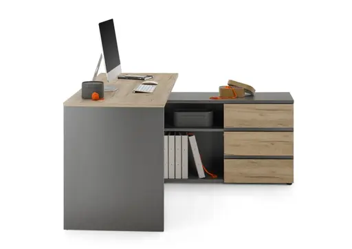 Winkelschreibtisch GRIFFIN - B/H/T ca. 146x76x145 cm, Graphit, Eiche Dekor