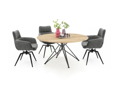 Esstisch - Ø/H ca. 140x75 cm, Zerreiche massiv geölt, Schweizer Kante, Schwarz