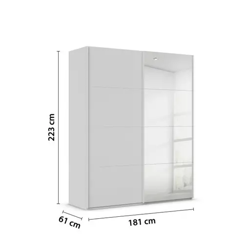 Schwebetürenschrank ROVERO- B ca. 181 cm,  Hellgrau, Spiegel