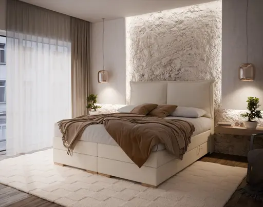 Boxspringbett SANDRIN A- Liegefläche ca. 180x200 cm, Stoff, Weiß, inkl. Stauraum