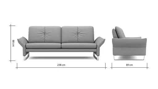 Sofa Tenero - 3-Sitzer inkl. Armlehne verstellbar, Leder, Anthrazit