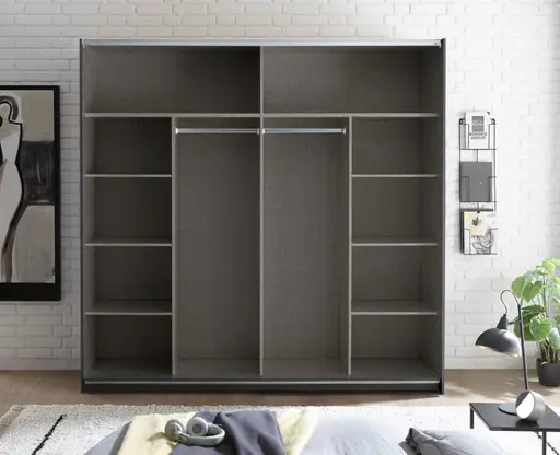 Schwebetürenschrank- B ca. 215 cm, Graphit, Eiche Dekor