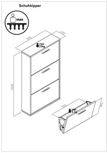 Schuhkipper - B ca. 59 cm, Artisan Eiche Nachbildung