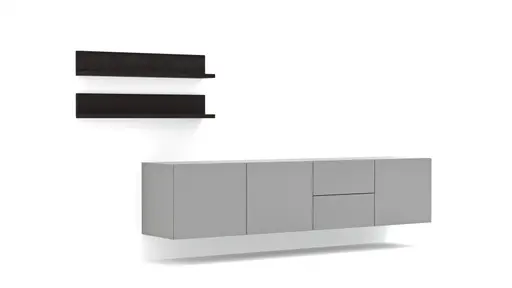 Wohnwand Palos - Lack, Hellgrau