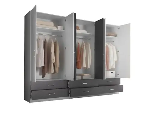 Kleiderschrank- B ca. 272 cm, Weiß, Graphit Dekor