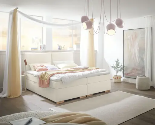 Boxspringbett SANDRIN A- Liegefläche ca. 200x200 cm, Stoff, Weiß, inkl. Stauraum