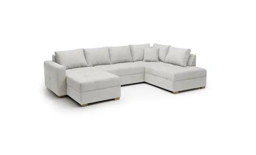 Wohnlandschaft JOSY - Longchair links, 1,5-Sitzer, Ecke rechts inkl. Schlaffunktion mit Bettkasten, Stoff, Graubeige