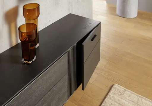 Lowboard Estana - Eiche massiv, Anthrazit 