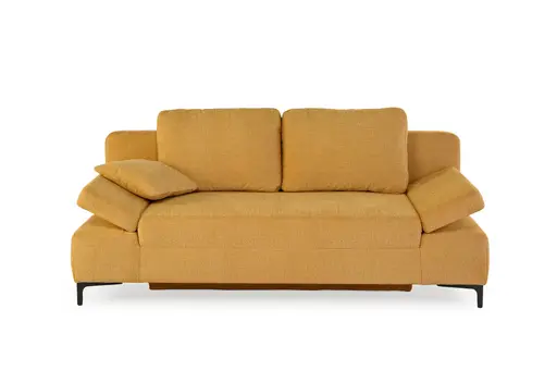 Sofa JEREMO - 2-Sitzer inkl. Schlaffunktion und Armlehnen verstellbar, Stoff, Senfgelb