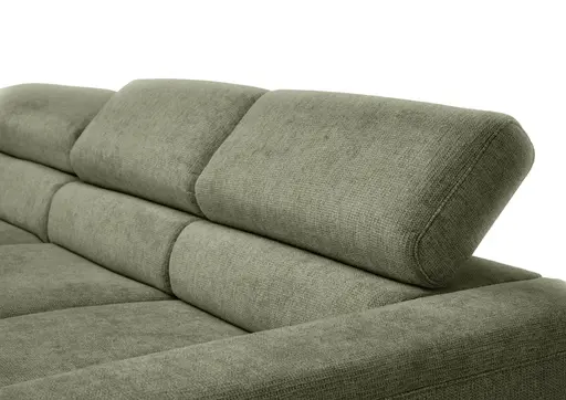 Ecksofa CHENOA - 2-Sitzer mit Longchair rechts, Kopfteil verstellbar, Stoff, Dunkelgrün
