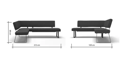 Eckbank Carmelo - Breite ca. 169x215 cm, Velour, Hellblau