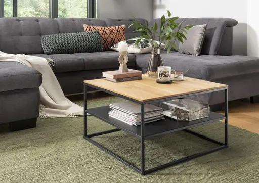 Couchtisch - LB ca. 70x70 cm, Wildeiche Massiv, Schwarz