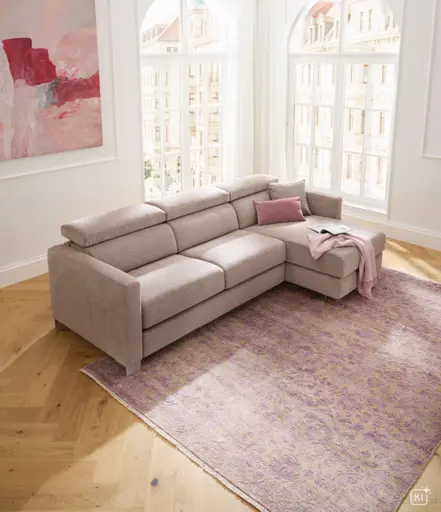 Ecksofa Lumaria Pro - 2,5-Sitzer mit Longchair rechts inkl. Schlaffunktion, Stoff, Hellgrau