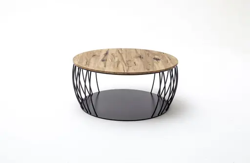 Couchtisch Pavia - Druchmesser ca. 80 cm, Eiche massiv, Vintage