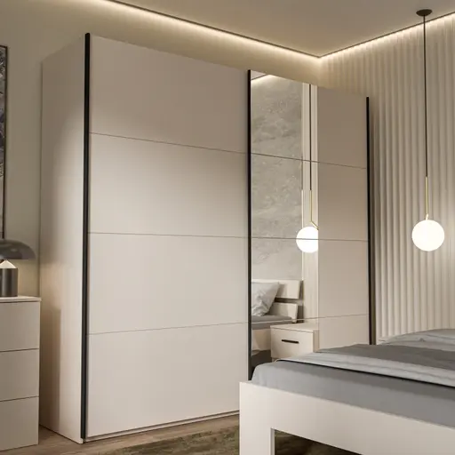 Schwebetürenschrank FRIESO- B. ca 220 cm, Sand, Spiegel