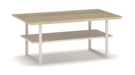 Couchtisch - LB ca. 115x65 cm, Eiche bianco teilmassiv geölt, Schweizer Kante, Kreidefarben