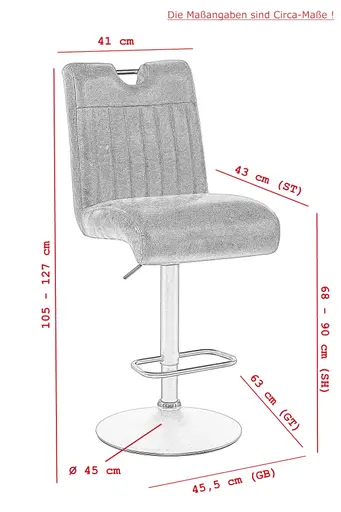 Barhocker - drehbar, höhenverstellbar, Microfaser, Vintage Anthrazit