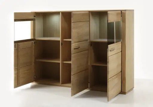 Highboard - mit Beleuchtung, Eiche teilmassiv