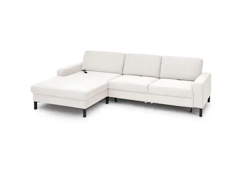 Ecksofa CALM MOVE 2.0 - Longchair links mit 2,5-Sitzer, Schlaffunktion, Feincord, Weiß