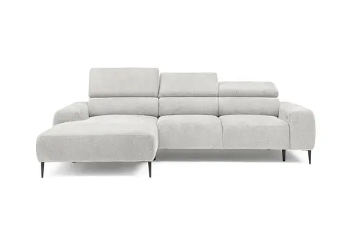 Ecksofa - Longchair links mit 2-Sitzer, Sitzvorzug motorisch, Kopfteil verstellbar, Stoff, Creme