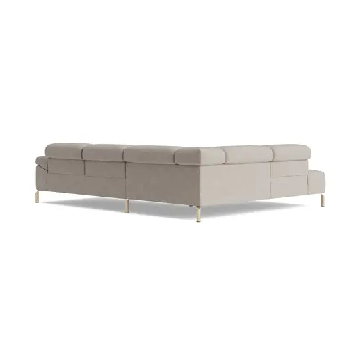 Ecksofa Bolonia - Ecke und Abschlussteil mit 2-Sitzer rechts inkl. Kopfteile und Rückenlehnen verstellbar, Stoff, Graubeige