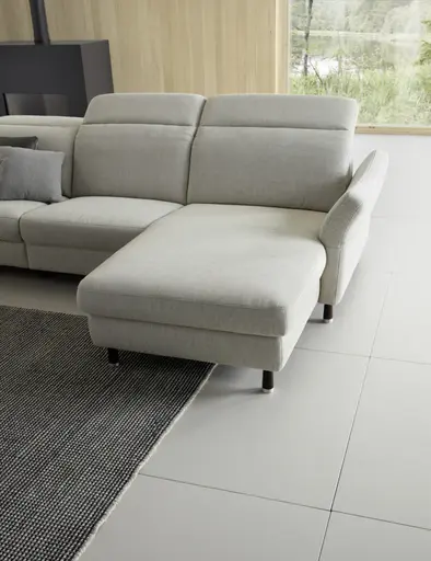 Ecksofa Rafaela - 3-Sitzer, Longchair rechts, Kopfteil verstellbar (manuell), Webstoff, Ecru