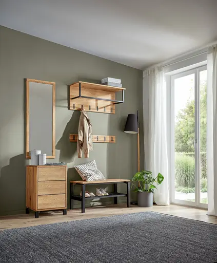 Garderobenkombination Williston - Korpus Wildeiche geölt / Front sandgestrahlt