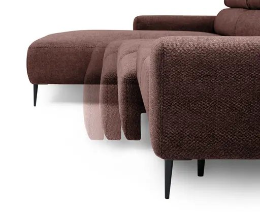 Ecksofa - Longchair links mit 2-Sitzer, Sitzvorzug motorisch, Kopfteil verstellbar, Stoff, Rotbusch