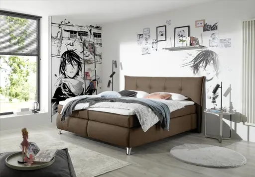 Boxspringbett HAROA- Liegefläche ca. 180x200 cm, Stoff, Hellbraun, Bonell, Inkl. Topper