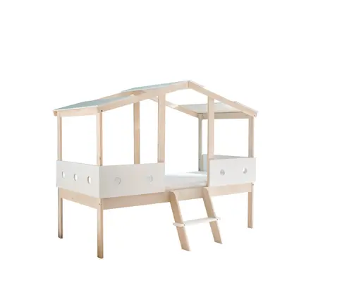 Hausbett - Liegefläche ca. 90x200 cm, Weiß, Kiefer Natur