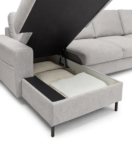 Wohnlandschaft - Longchair links mit 2-Sitzer und Ecke rechts, Stoff, Silbergrau