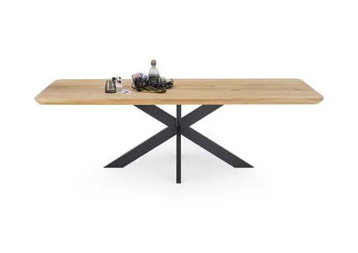 Esstisch - LB ca. 240x100 cm, Wildeiche massiv geölt, Schweizer Kante mit abgerundeten Ecken, Schwarz